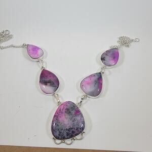 Handmade Silver Necklace with Purple Dendritic Agate Artisan Gemstone Jewelry